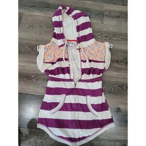 Anthropologie Scrapebook Hooded Tunic Striped Purple size Small‎ #3